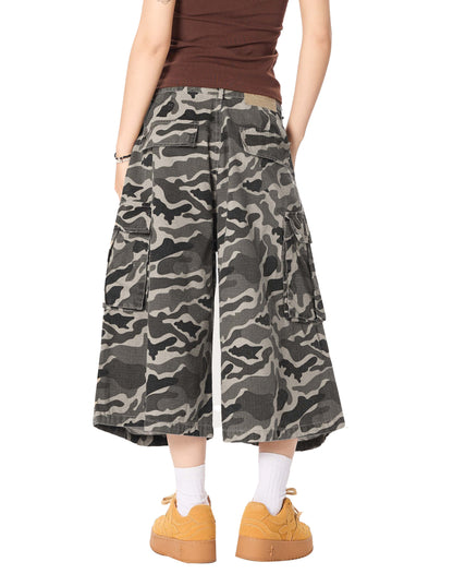 Pura - Pantaloni Cargo Capri Camouflage Ruched Donna Moderni