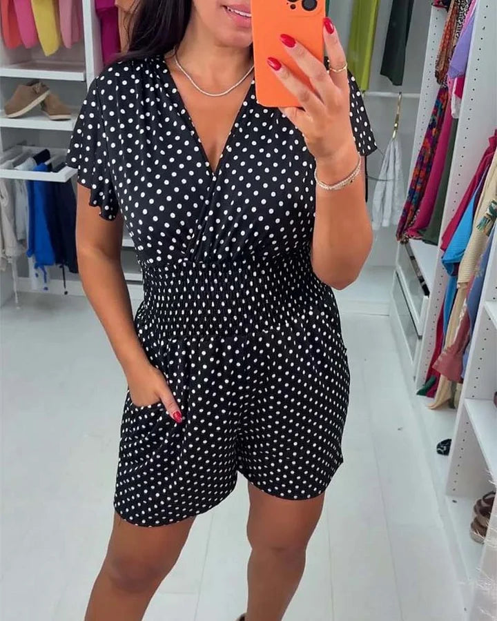 Kassia - Tuta Donna Casual Maniche Corte Fantasia Pois