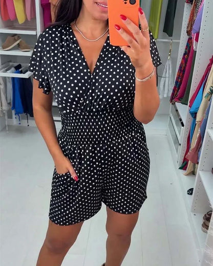 Kassia - Tuta Donna Casual Maniche Corte Fantasia Pois
