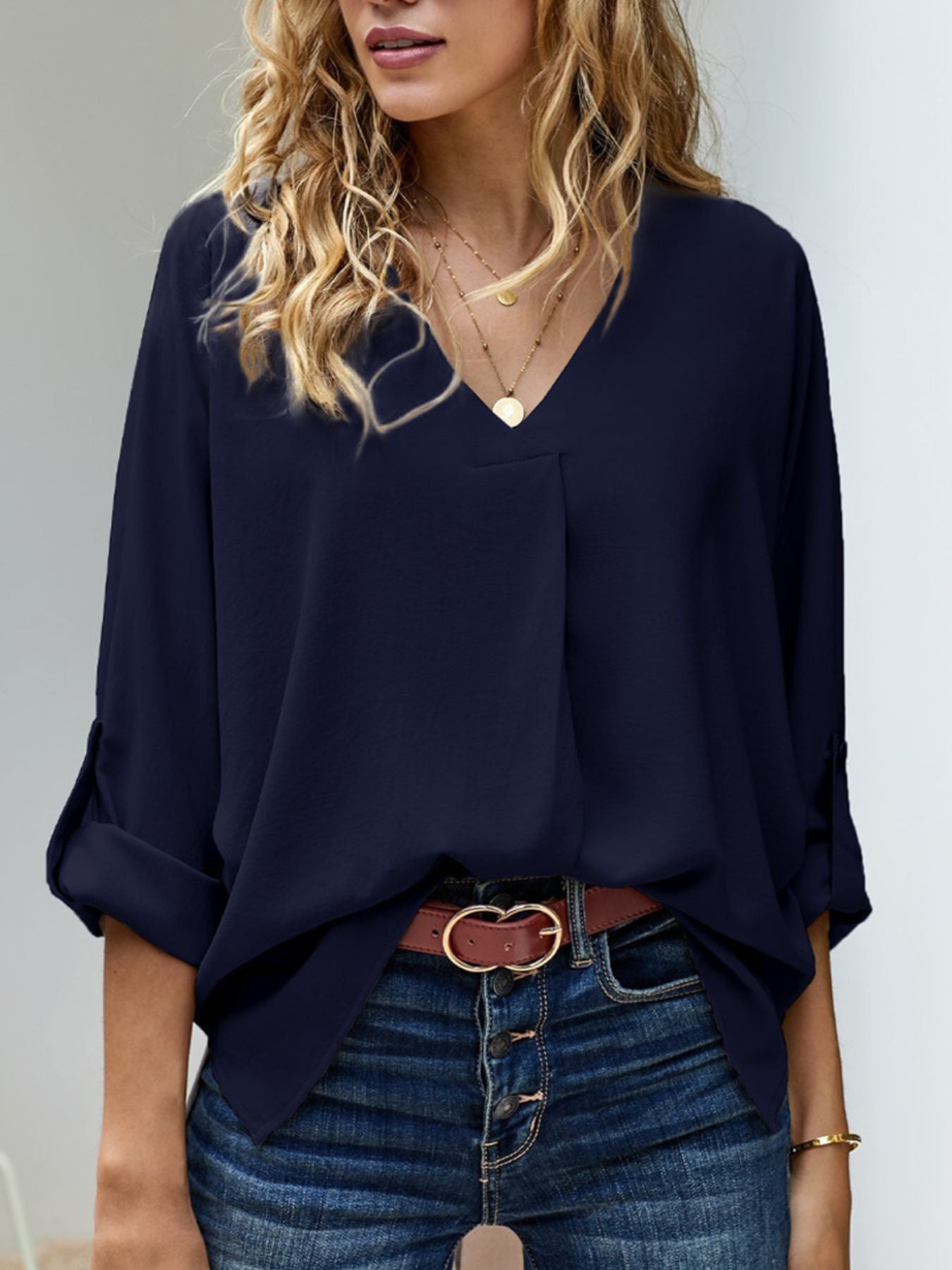 Letizia - Blusa Elegante Scollo V Maniche Lunghe Donna