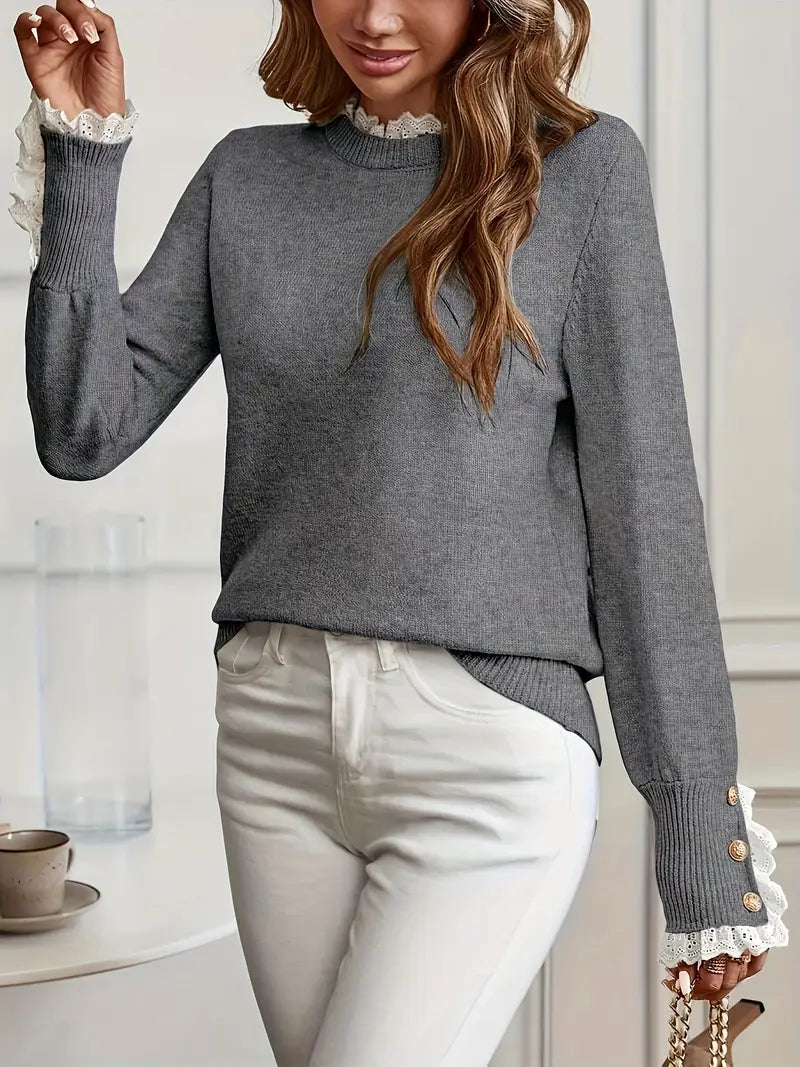 Orsina – Maglione Donna Maniche Lunghe con Volant Elegante