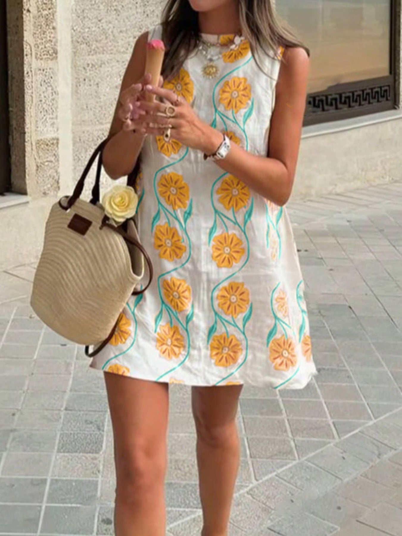 Morena - Abito Mini Floreale Senza Maniche Donna Estivo