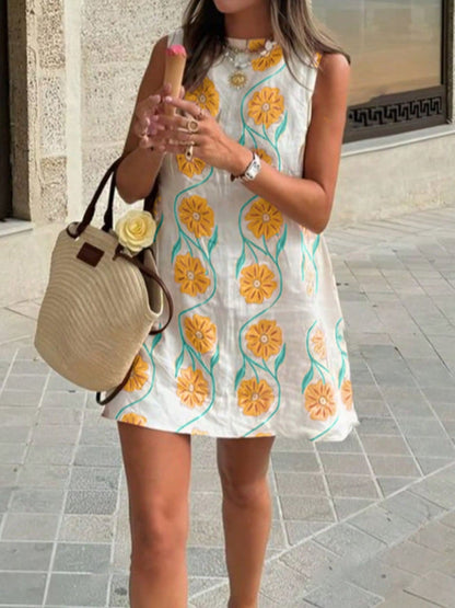 Morena - Abito Mini Floreale Senza Maniche Donna Estivo