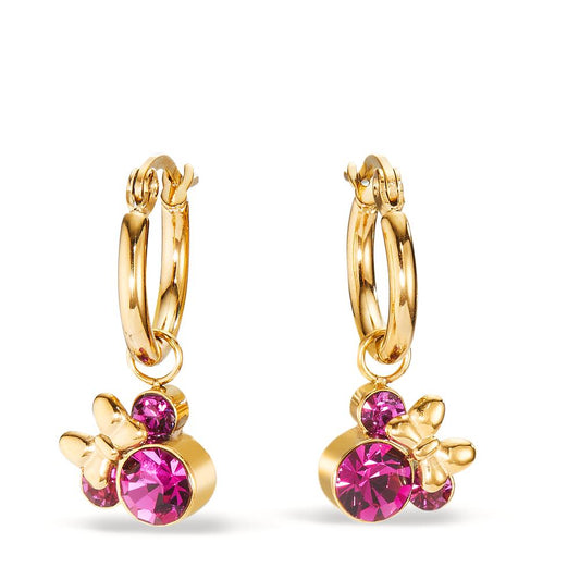 Lucinia – Orecchini a Cerchio Acciaio con Zirconia Rosa e Rivestimento IP Giallo