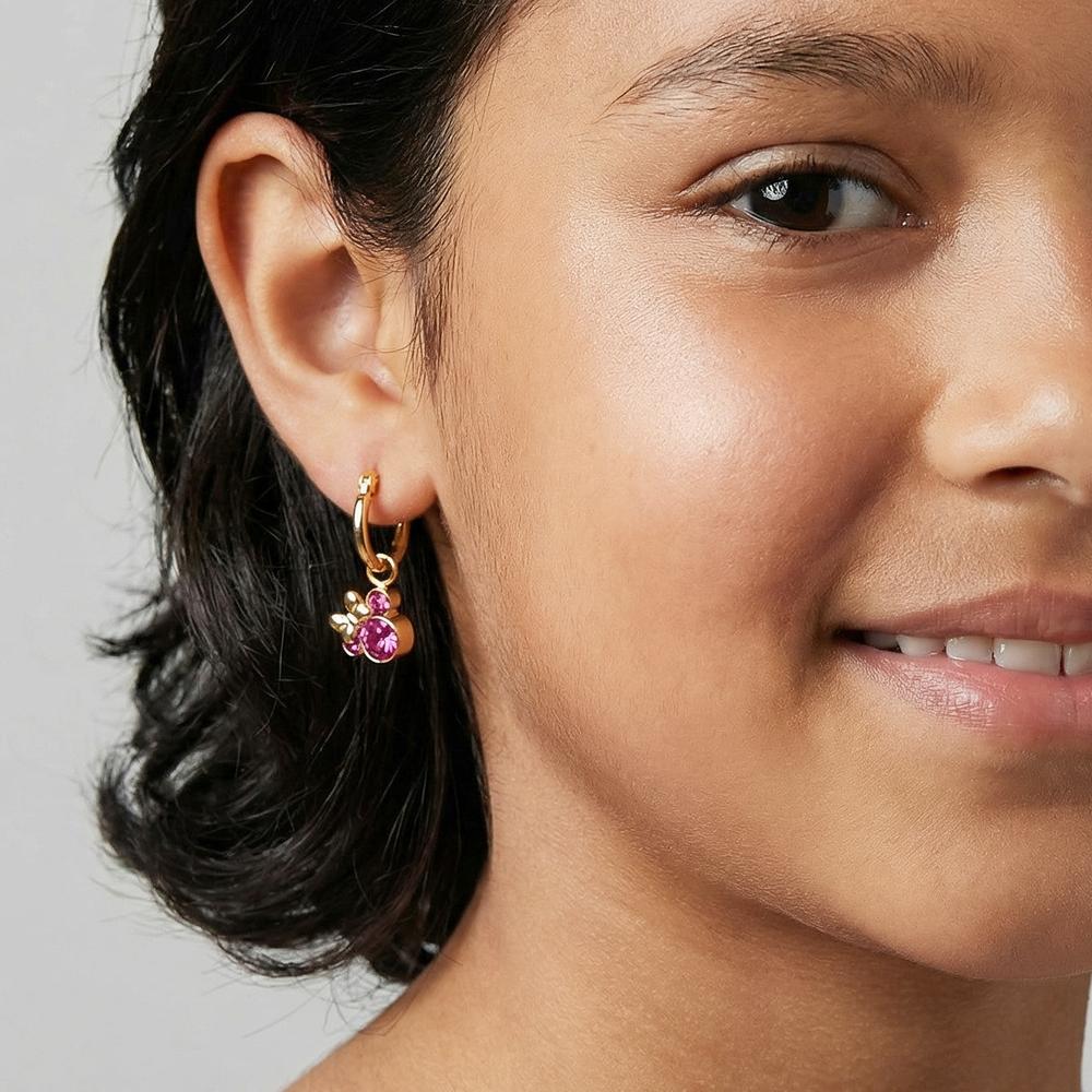 Lucinia – Orecchini a Cerchio Acciaio con Zirconia Rosa e Rivestimento IP Giallo