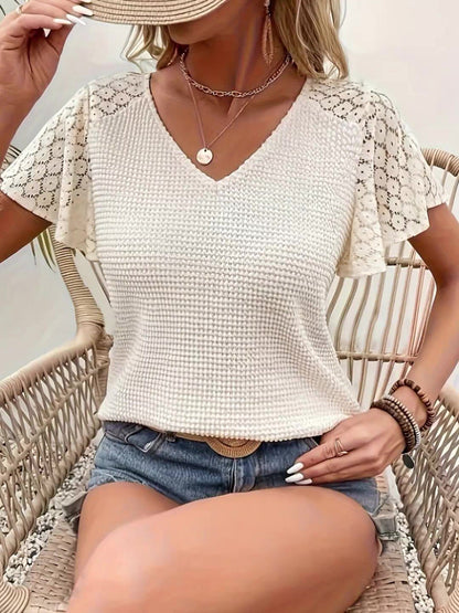 Matilde - Blusa Scollo V Maniche Pizzo Strutturata Donna