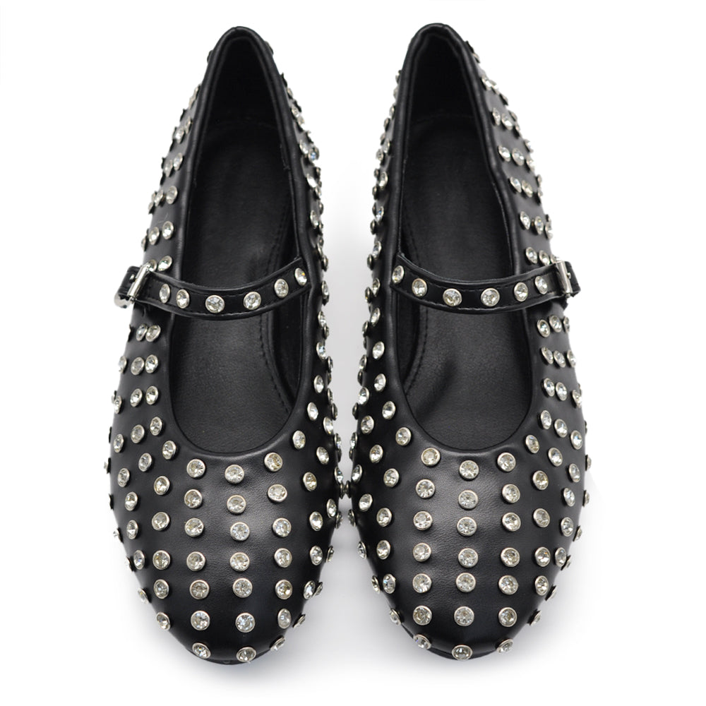 Tiziana – Sandali ballerine donna borchie strass cinturino