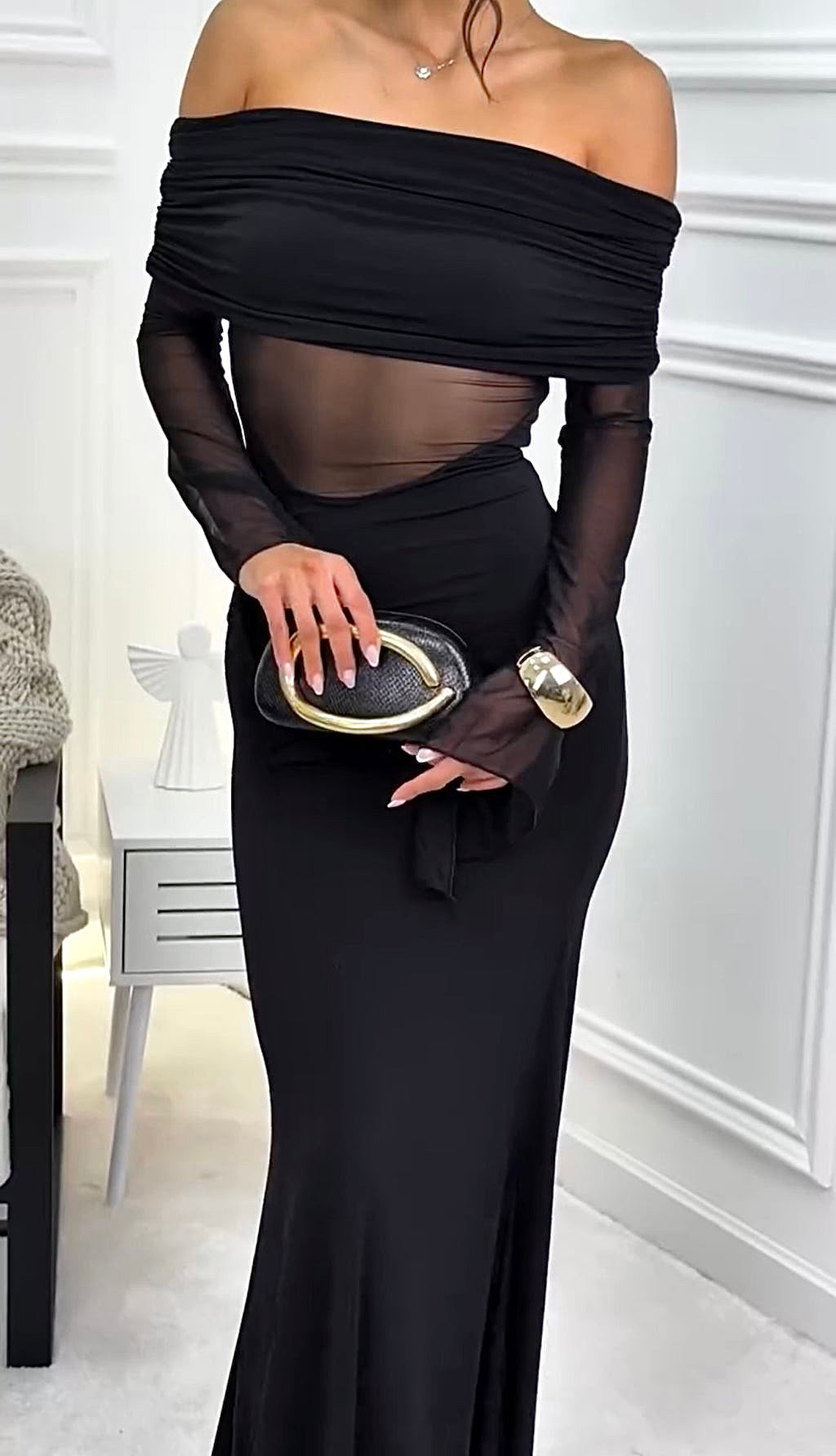 Giacinta - Abito Lungo Scollo Barca Trasparenza Donna