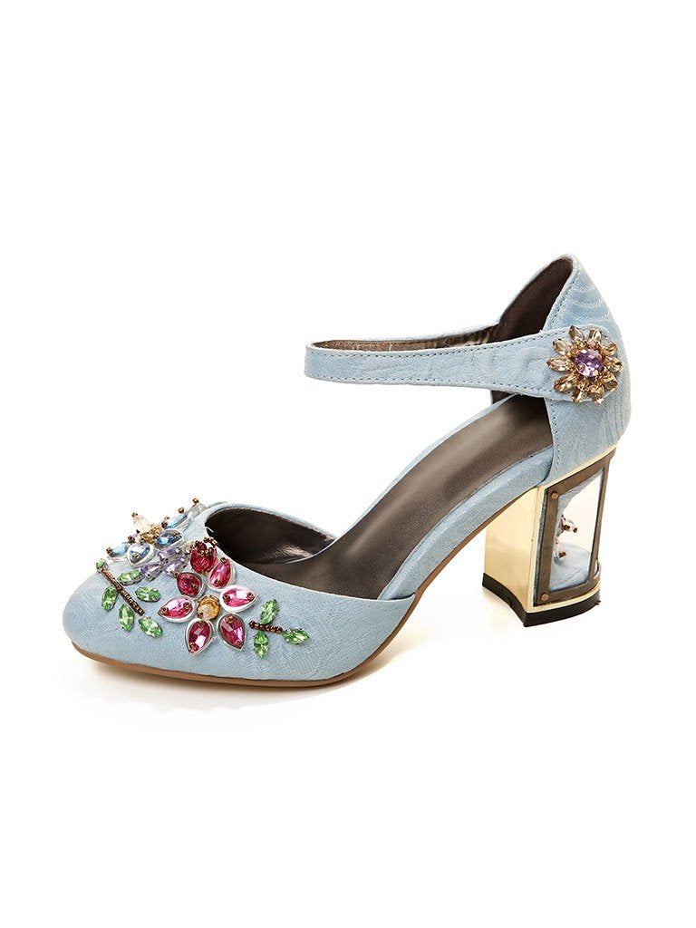 Dalila – Pump Mary Jane Luxury con Cristalli e Ricamo Floreale