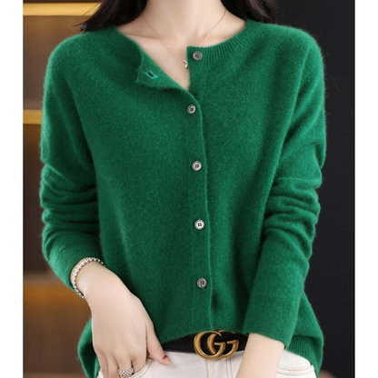 Aurelia - Cardigan girocollo in pura lana merino donna