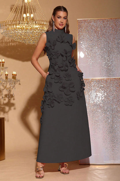 Quinora - Abito Maxi Senza Maniche Ricamo Floreale Donna