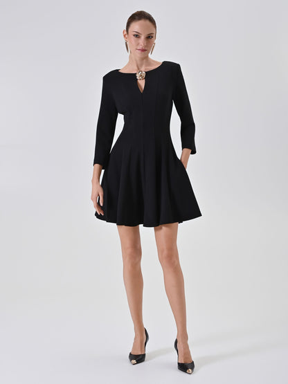 Quinara - Abito Nero a Ruota Donna Elegante Femminile Moderno