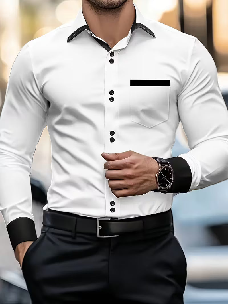 Krispino - Camicia Uomo Elegante Maniche Lunghe Bottoni Chic