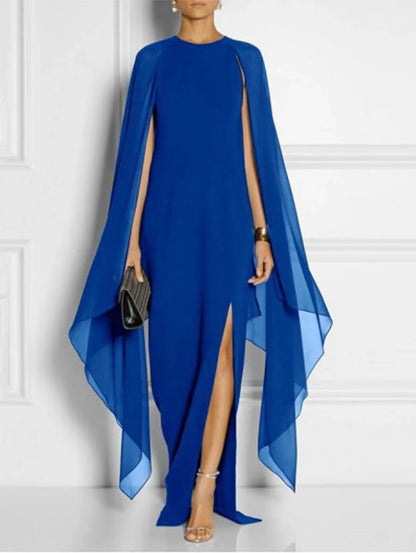 Marzisa – Abito Maxi Elegante con Spacco alla Coscia e Maniche a Mantella