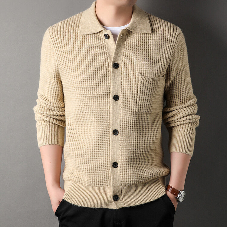 Raul – Cardigan Autunnale Con Risvolto Jacquard Intrecciato