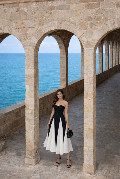 Bella - Abito Lungo Elegante Bicolore Cerimonia Donna