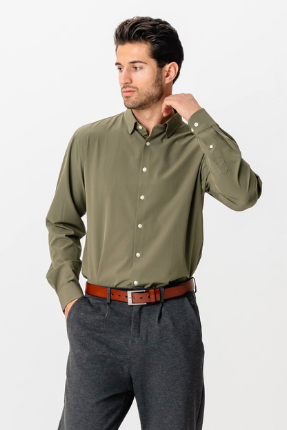 Leandro - Camicia Uomo Verde Oliva Elegante Casual
