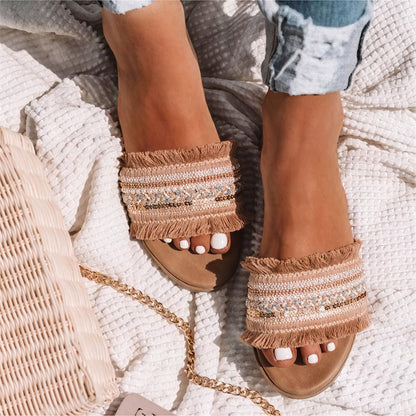 Ottavia – Sandali Slide con Perline e Frange Boho