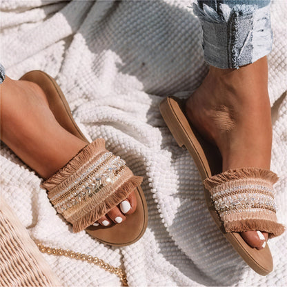 Ottavia – Sandali Slide con Perline e Frange Boho