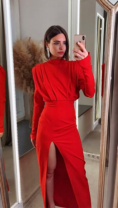 Geltrude - Abito Lungo Drappeggio Schiena Aperta Spacco Donna