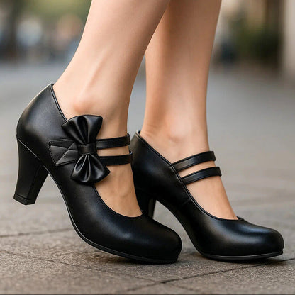 Clarissa – Scarpe Con Tacco Largo, Doppio Cinturino E Fiocco Oversize