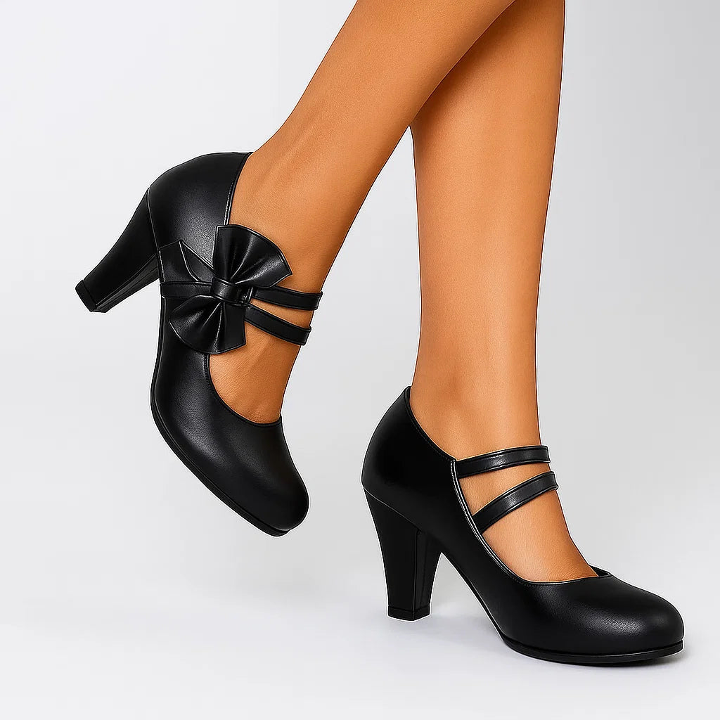 Clarissa – Scarpe Con Tacco Largo, Doppio Cinturino E Fiocco Oversize