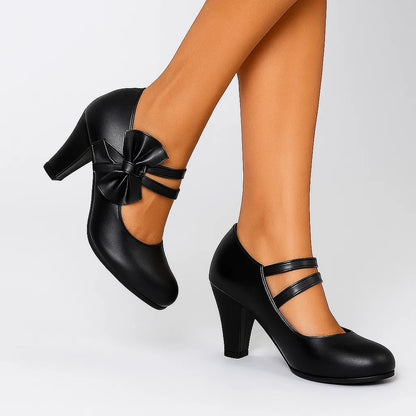 Clarissa – Scarpe Con Tacco Largo, Doppio Cinturino E Fiocco Oversize