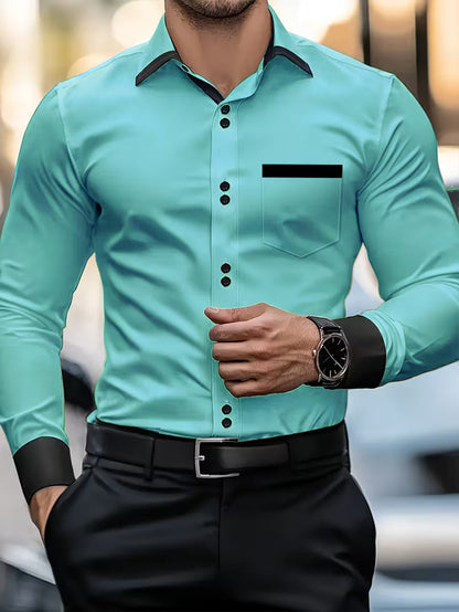 Krispino - Camicia Uomo Elegante Maniche Lunghe Bottoni Chic