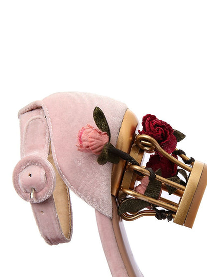 Lucia – Scarpe Luxury in Velluto con Tacco Floreale Traforato Oro