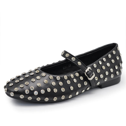 Tiziana – Sandali ballerine donna borchie strass cinturino
