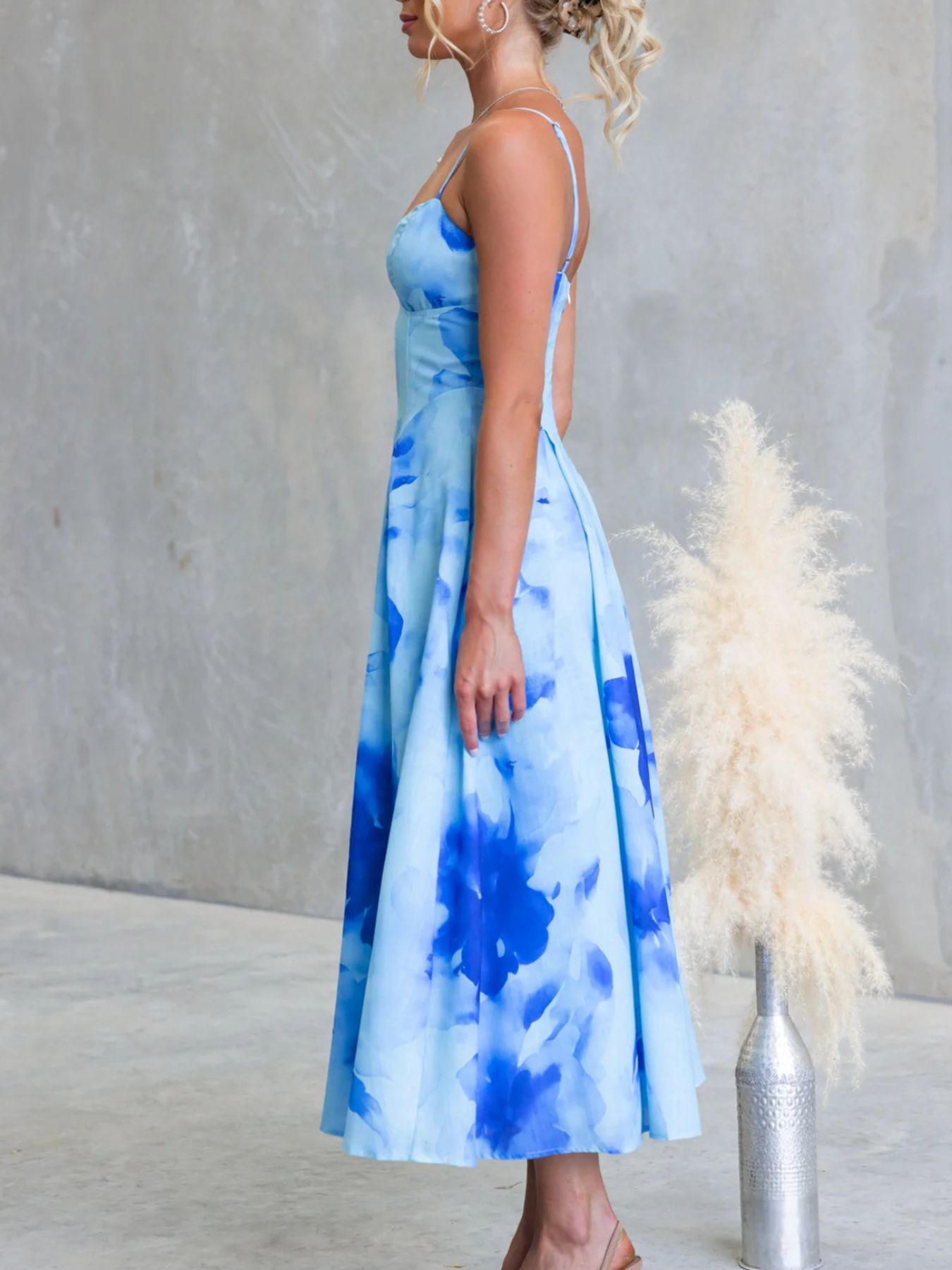 Milena - Abito Midi Stampa Floreale Spalline Sottili Donna