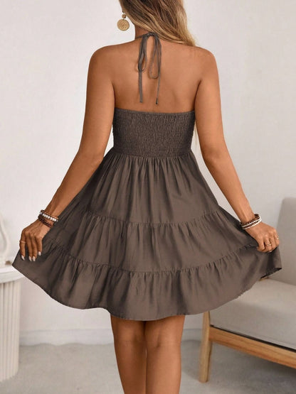 Kostantina - Abito Donna Halter Neck Arricciato Volant Chic