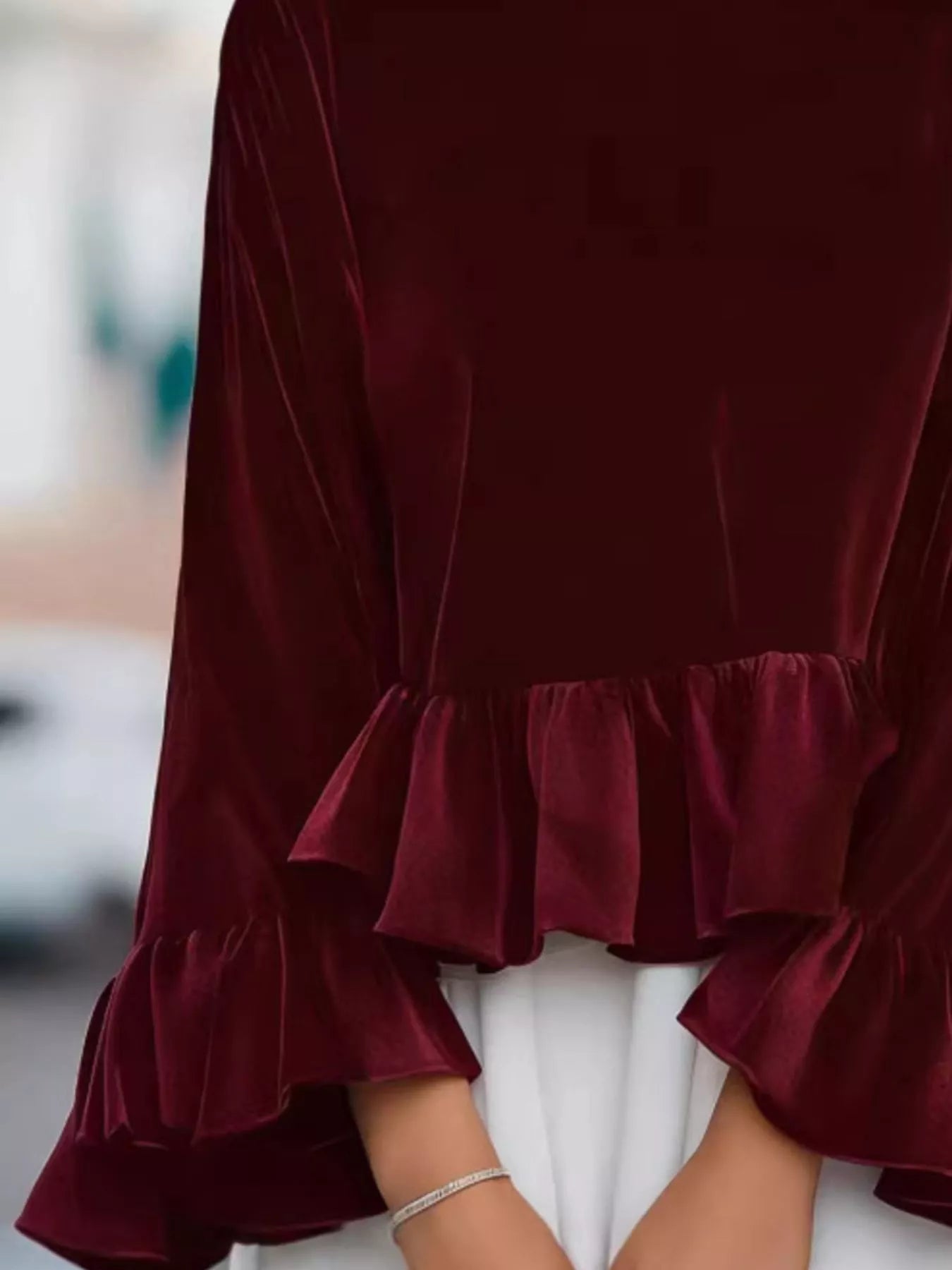 Karmen - Blusa Donna Velluto Volant Orlo Elegante Chic