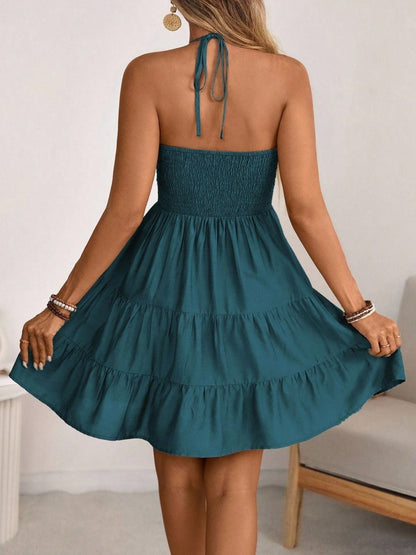 Kostantina - Abito Donna Halter Neck Arricciato Volant Chic