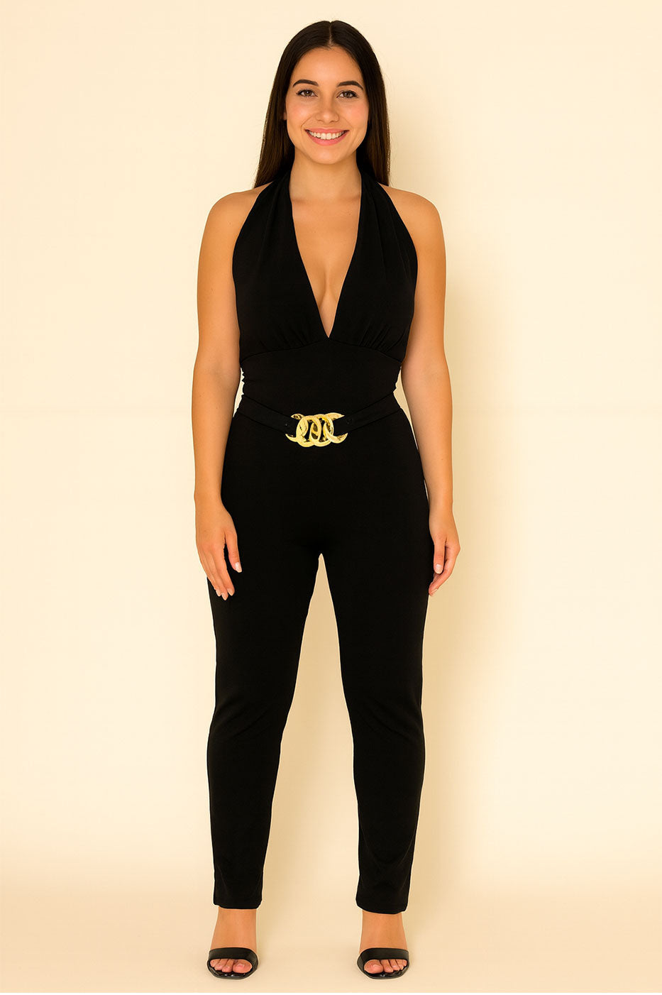 Benigna - Tuta Lunga Elegante Scollo Americano Nero