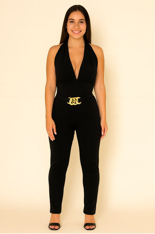 Benigna - Tuta Lunga Elegante Scollo Americano Nero