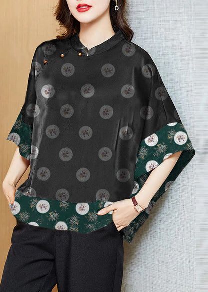 Zara - Camicia Nera Vintage Collo Mandarin Patchwork