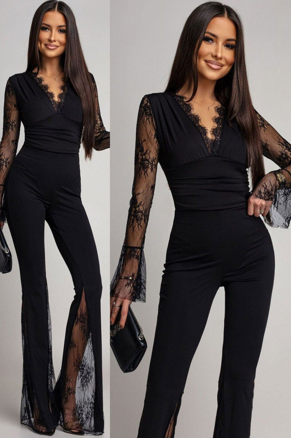 Berenice - Completo Nero Body Pantalone Pizzo Donna