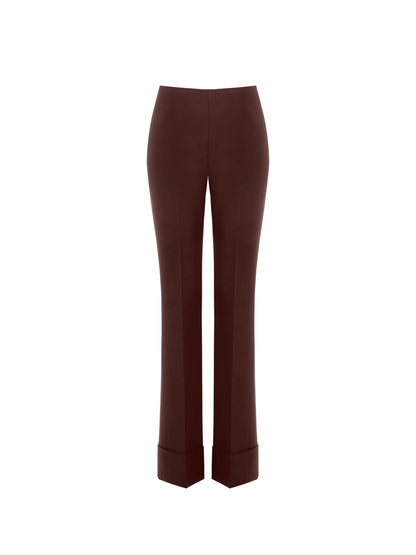 Quinella - Pantaloni Ampi Marrone Cioccolato Maxi Risvolto Donna