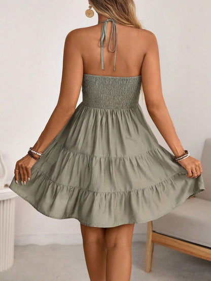 Kostantina - Abito Donna Halter Neck Arricciato Volant Chic