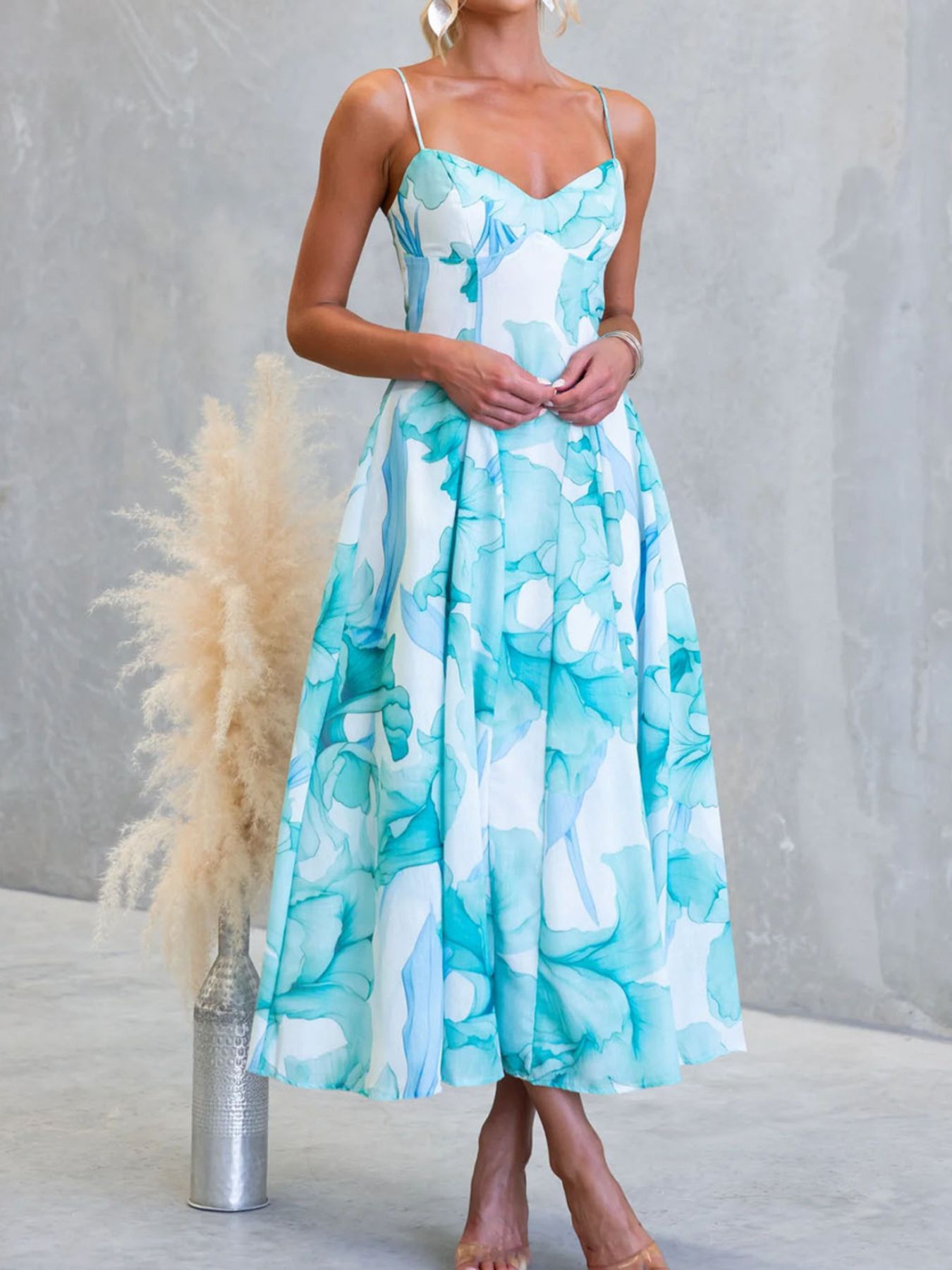 Milena - Abito Midi Stampa Floreale Spalline Sottili Donna