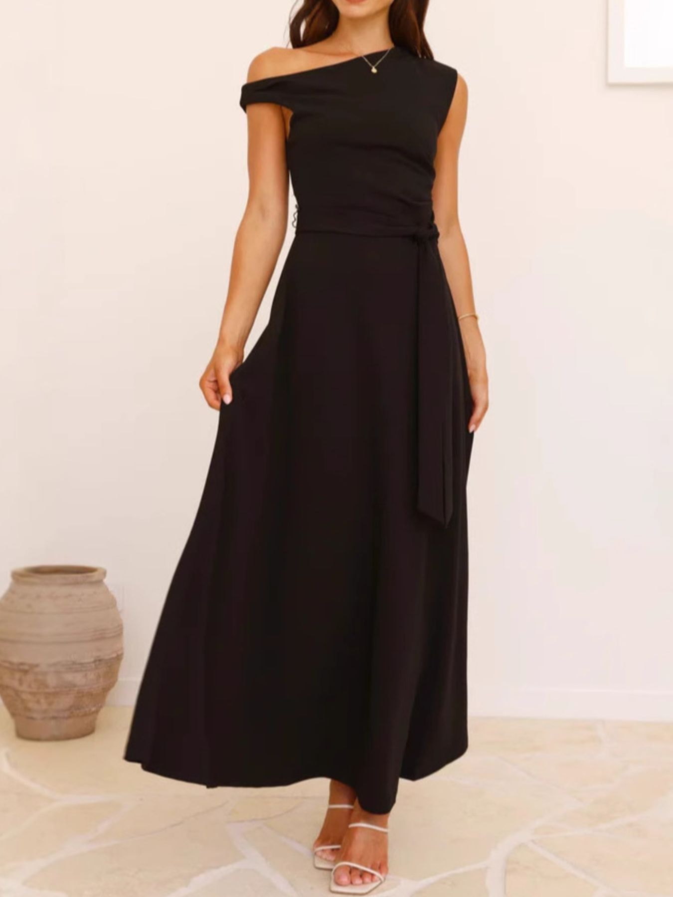 Mariangela - Maxi Dress Monospalla Laccio Vita Donna Elegante