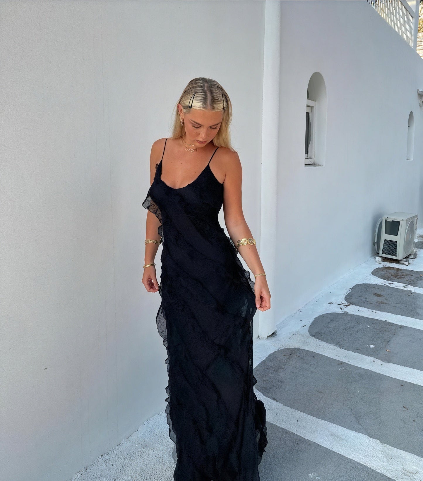 Susanna – Abito Maxi A Balze Con Spalline Sottili E Vestibilità Ampia