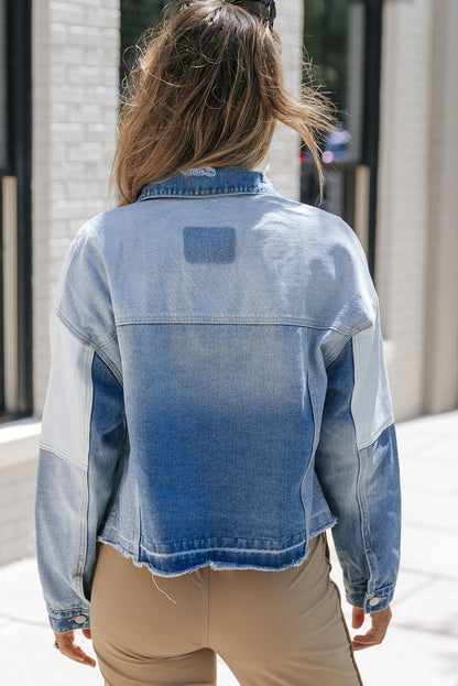 Fiorella - Giacca Donna in Denim con Patchwork e Orlo Sfrangiato
