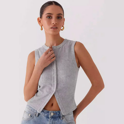 Natalia – Abito Smanicato Con Lavorazione A Costine E Bottoni Decorativi
