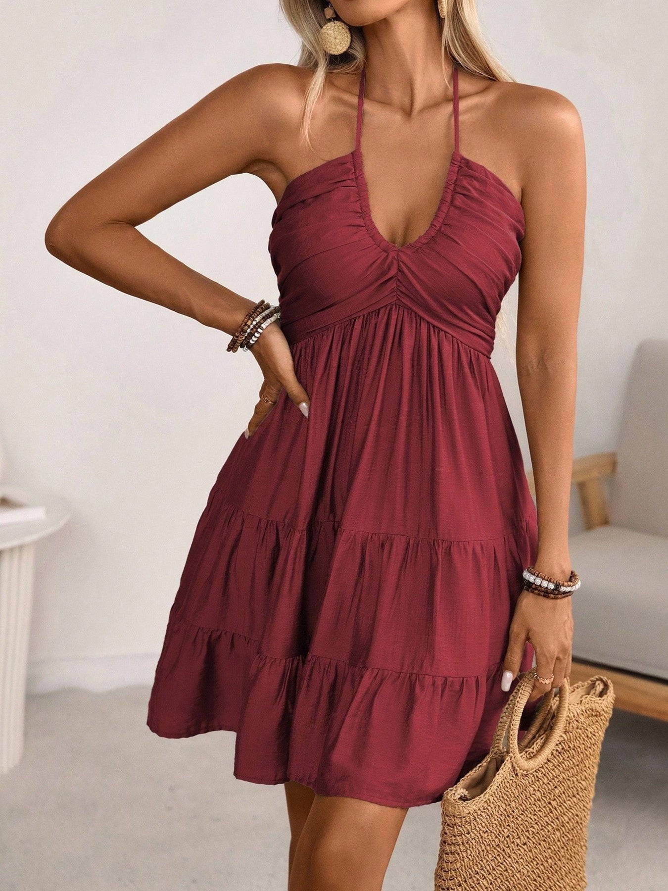 Kostantina - Abito Donna Halter Neck Arricciato Volant Chic