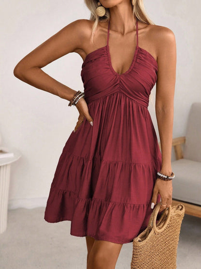 Kostantina - Abito Donna Halter Neck Arricciato Volant Chic