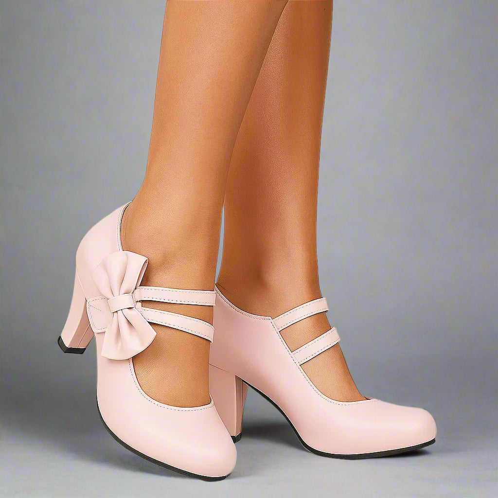 Clarissa – Scarpe Con Tacco Largo, Doppio Cinturino E Fiocco Oversize