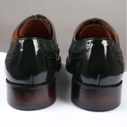 Filippo – Scarpe Uomo Verde Vernice con Lacci e Dettagli Brogue