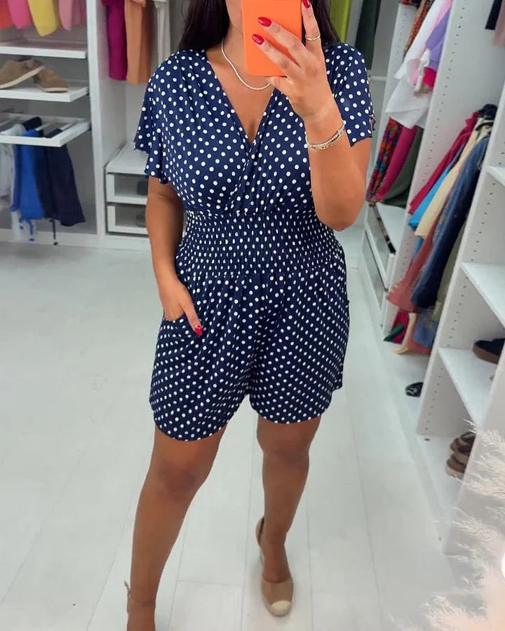 Kassia - Tuta Donna Casual Maniche Corte Fantasia Pois